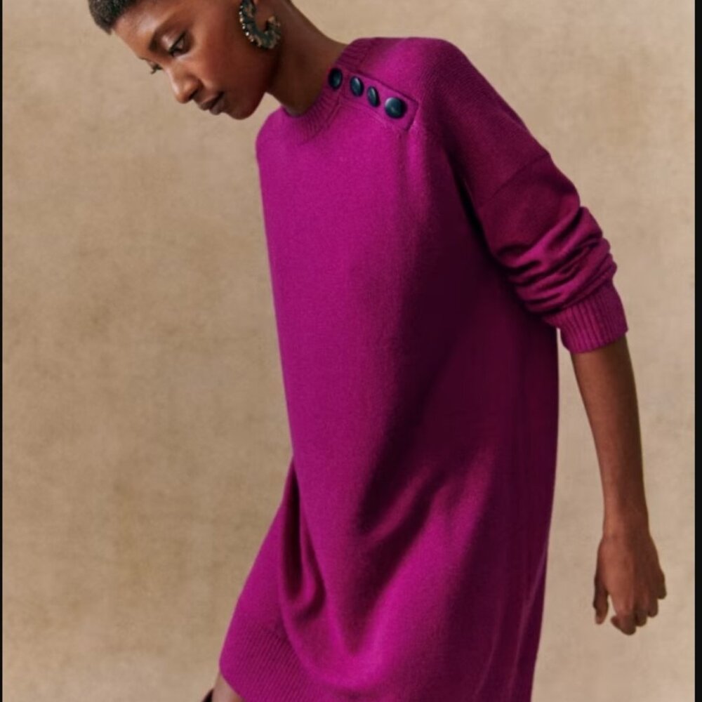 Sezane Mathie Dress Magenta Size Small 100% Merino Wool
